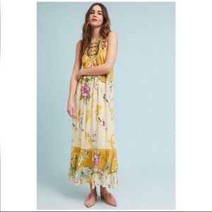 Anthropologie One September Fish Floral Paradiso Maxi Embroidered Dress XS